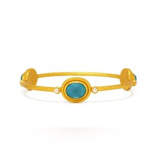 Julie Vos Simone 24k Gold Plated Bahamian Blue Stone Stackable  Bangle Bracelet